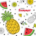 ÃÅ¸ÃÂµÃâ¡ÃÂ°ÃâÃÅSummer bright fruit background with pineapple, slices of orange and watermelon